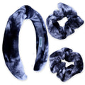 Spa Headband - Skincare Headband & Scrunchie Wristbands Set: Black & White Tie Dye