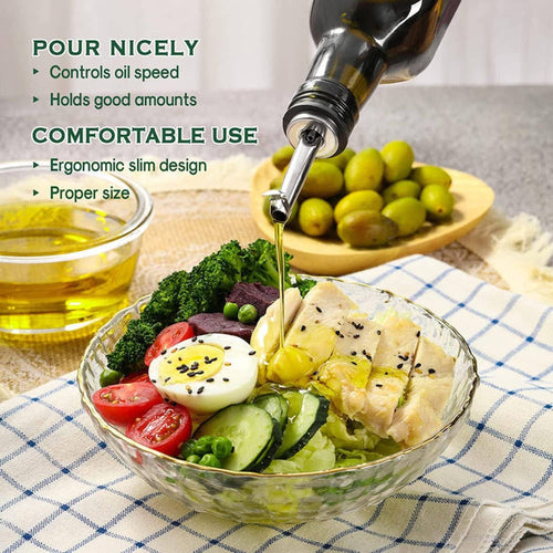 Glass Oil Dispenser - 17 oz/500ml Capacity - Oil and Vinegar Cruet Bottle with Pourers, Funnel, and Seal Caps - Elegant Decanter for Kitchen - Clear