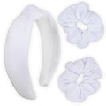 Spa Headband - Skincare Headband & Scrunchie Wristbands Set: White