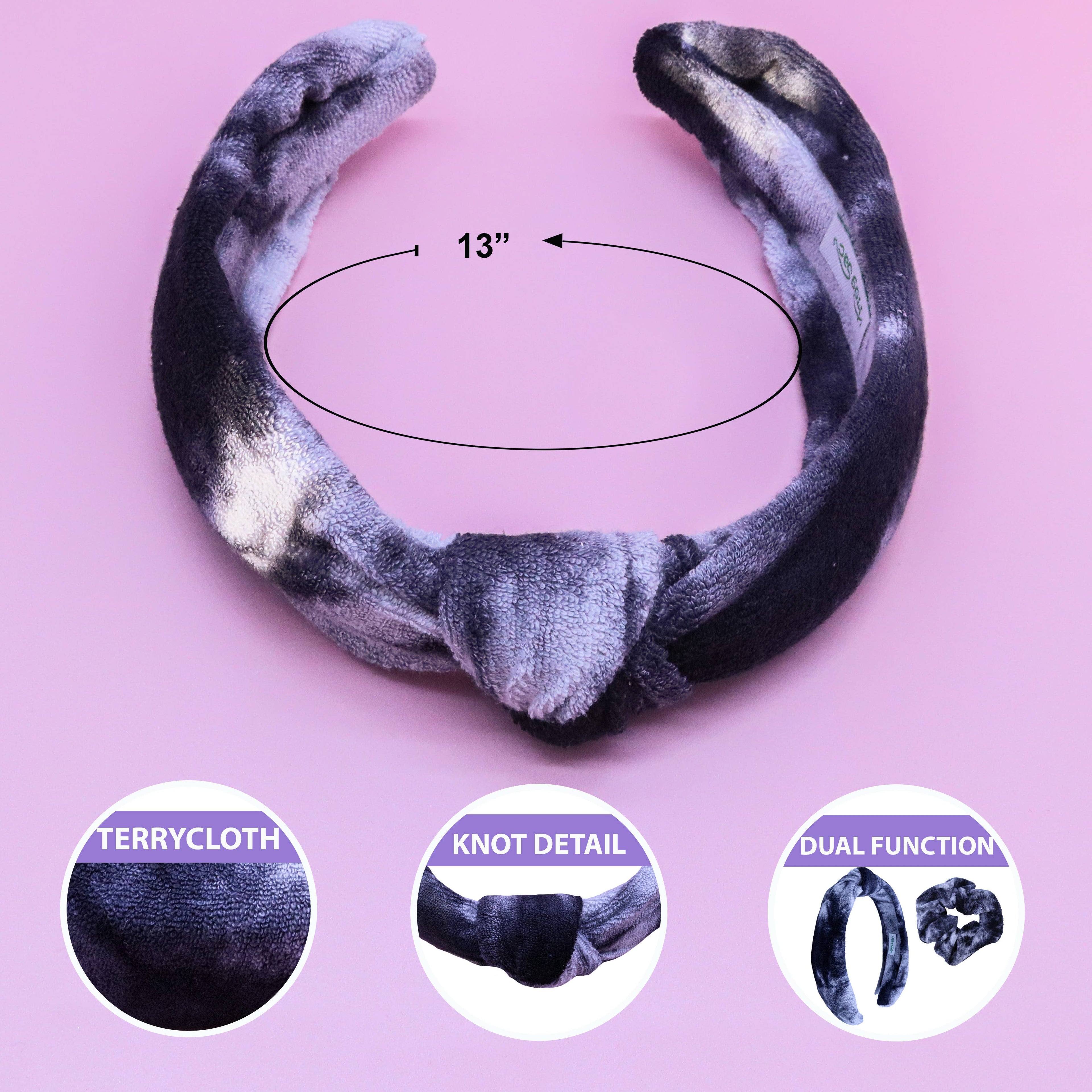 Spa Headband - Skincare Headband & Scrunchie Wristbands Set: Cotton Candy Tie Dye