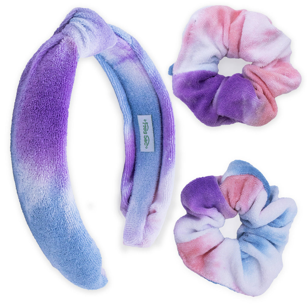 Spa Headband - Skincare Headband & Scrunchie Wristbands Set: Cotton Candy Tie Dye