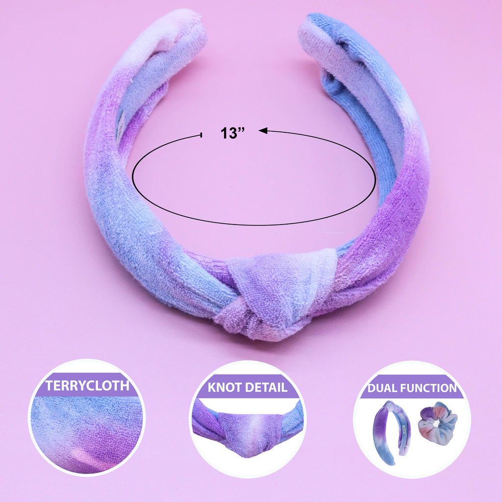 Spa Headband - Skincare Headband & Scrunchie Wristbands Set: Cotton Candy Tie Dye