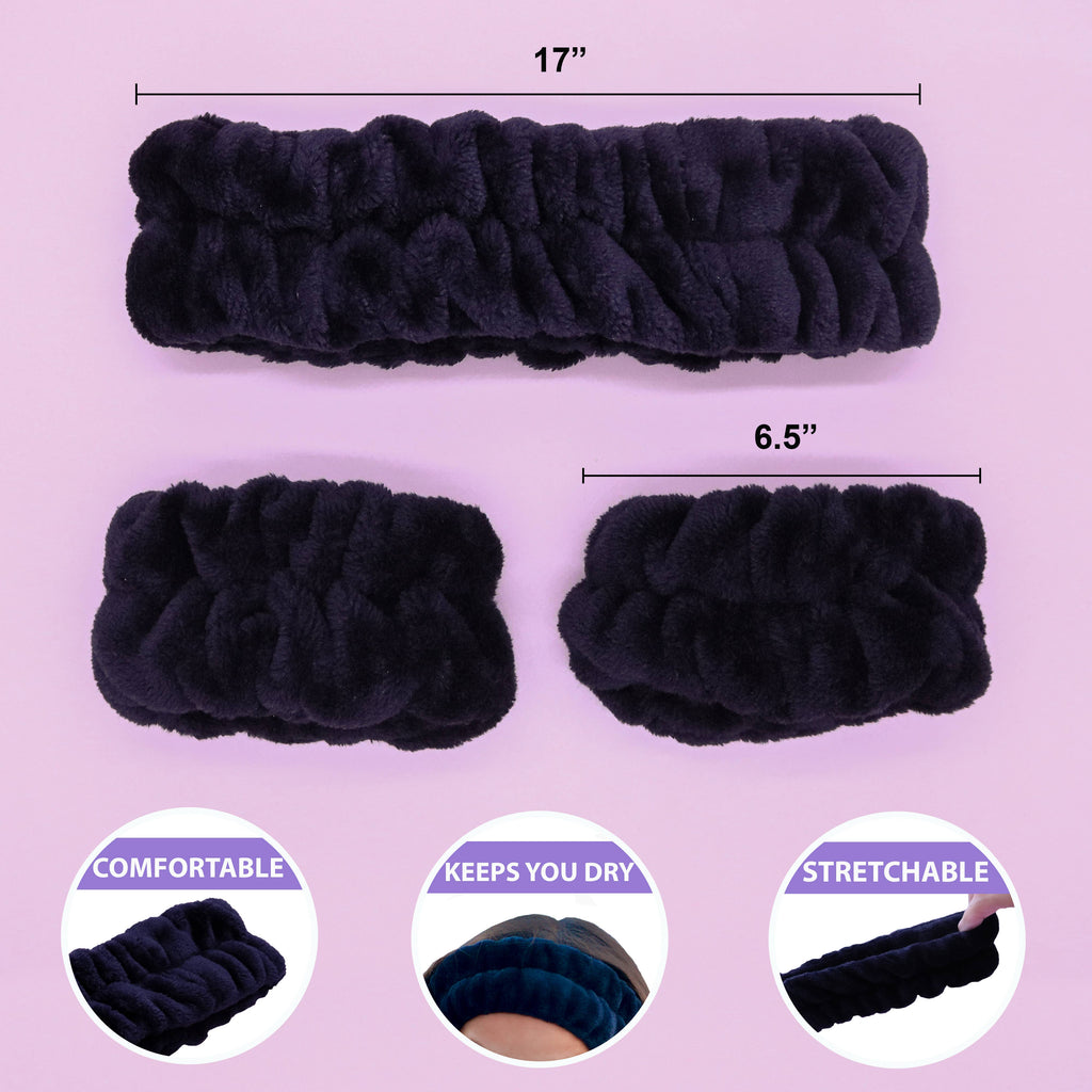 Spa Headband - Skincare Headband & Wristband Set: Black