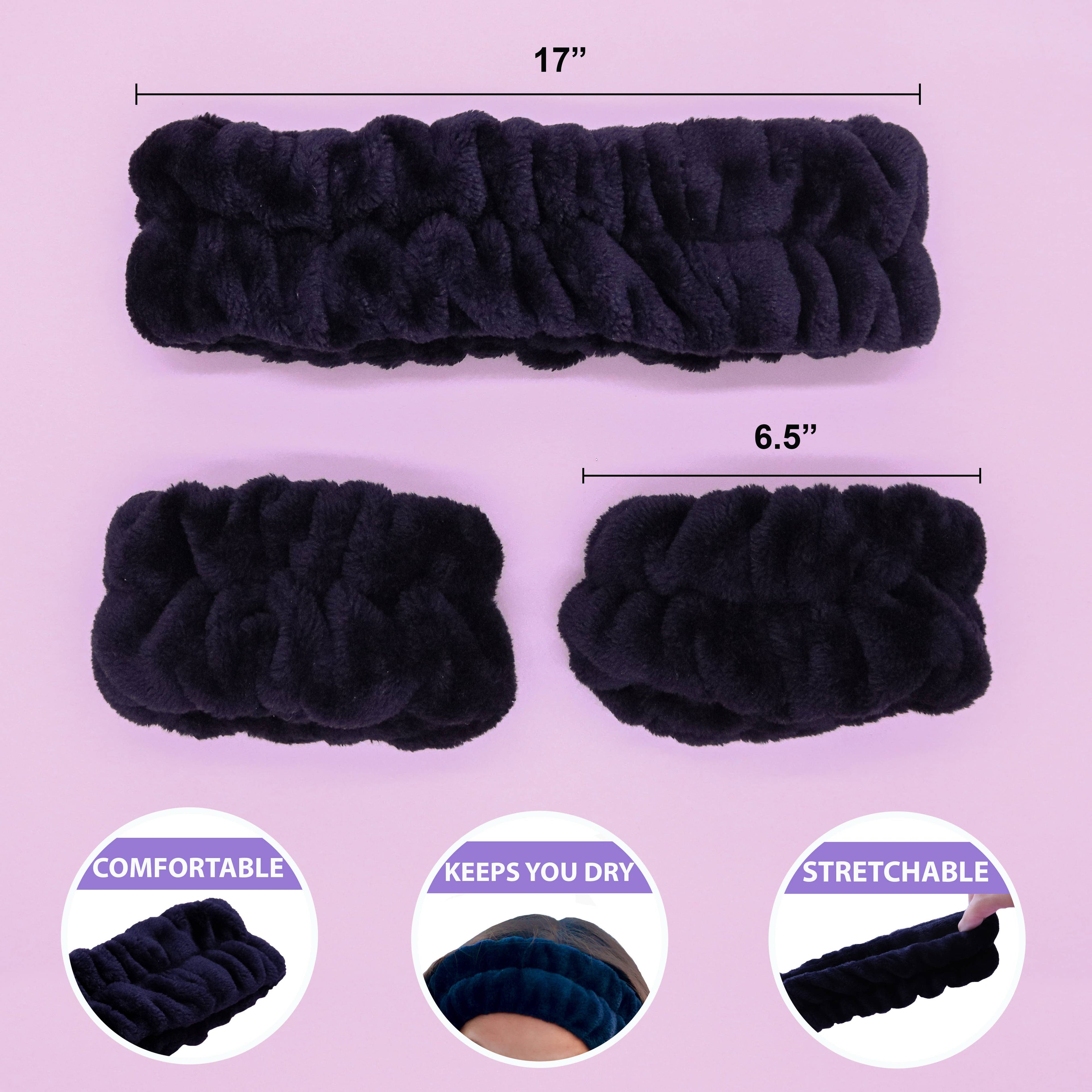 Spa Headband - Skincare Headband & Wristband Set: Black