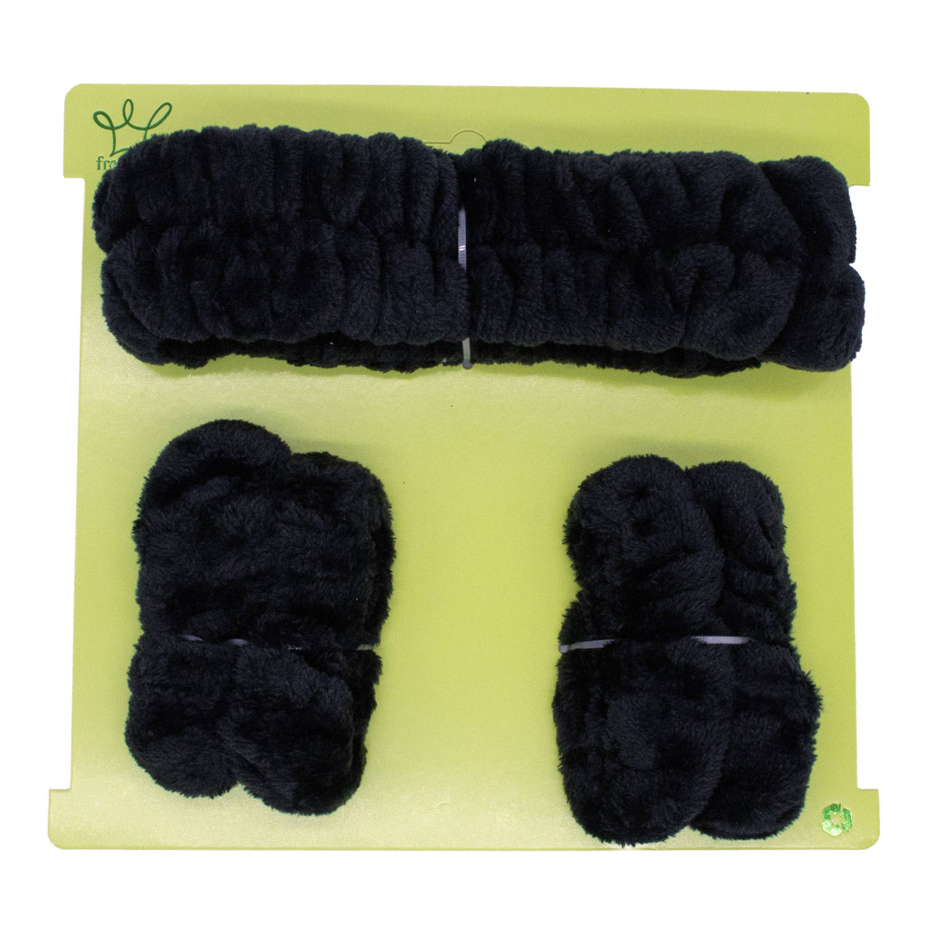 Spa Headband - Skincare Headband & Wristband Set: Black