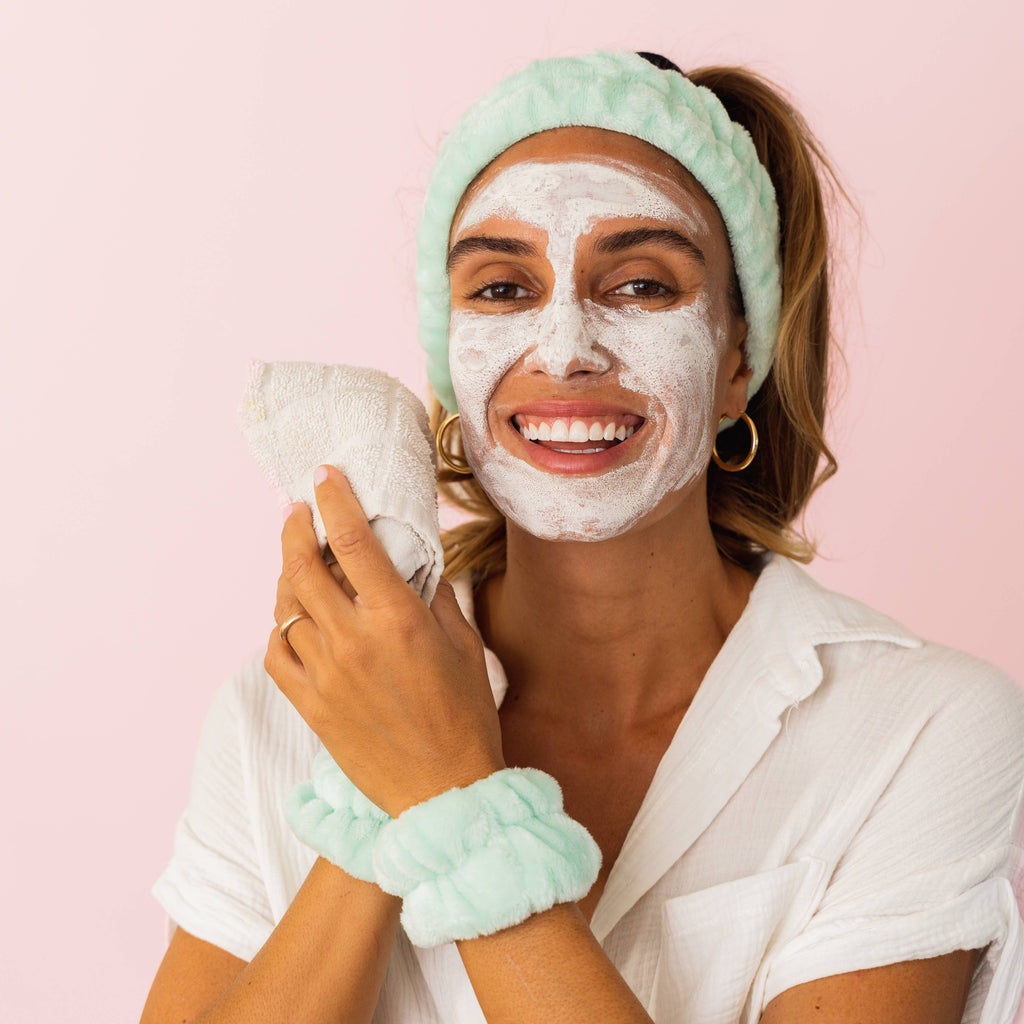 Spa Headband - Skincare Headband & Wristband Set: Mint