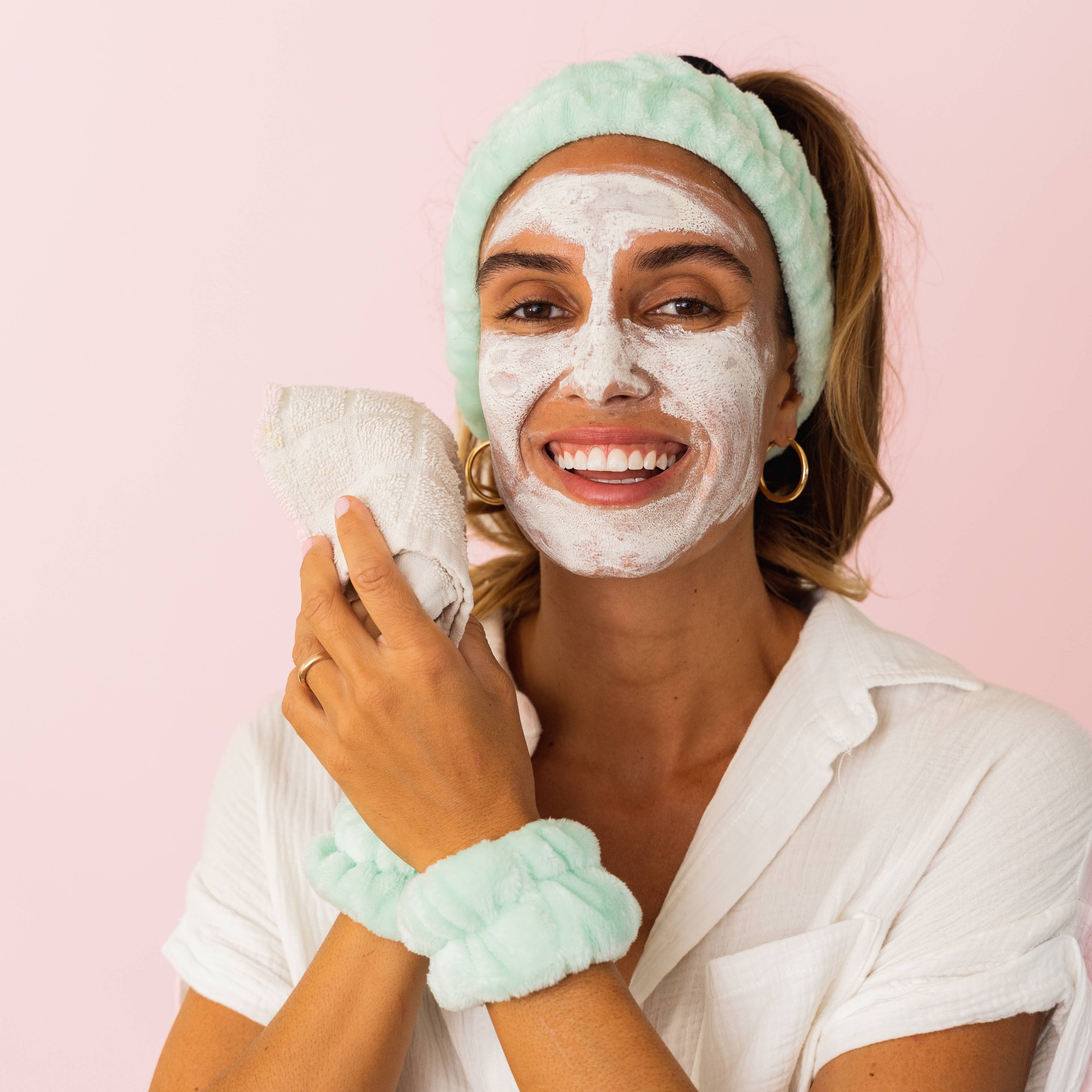 Spa Headband - Skincare Headband & Wristband Set: Mint