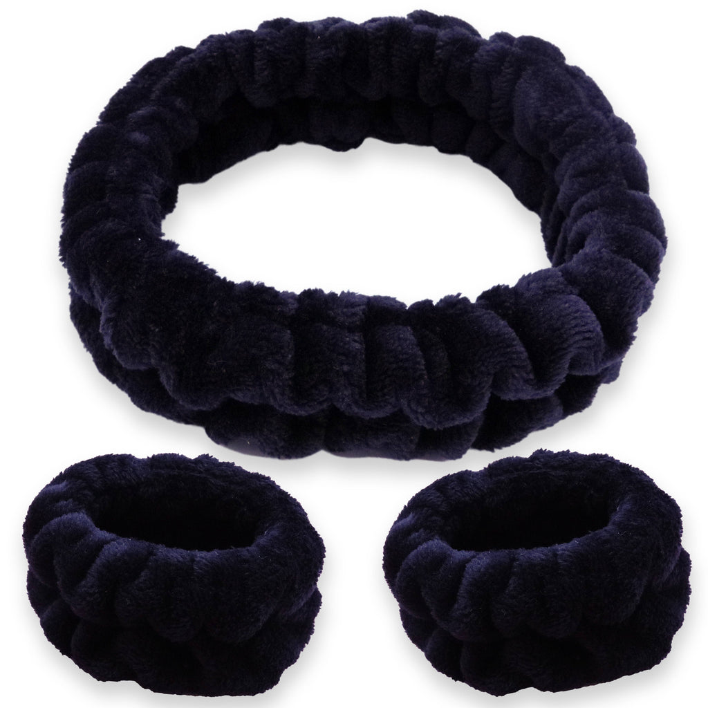 Spa Headband - Skincare Headband & Wristband Set: Black