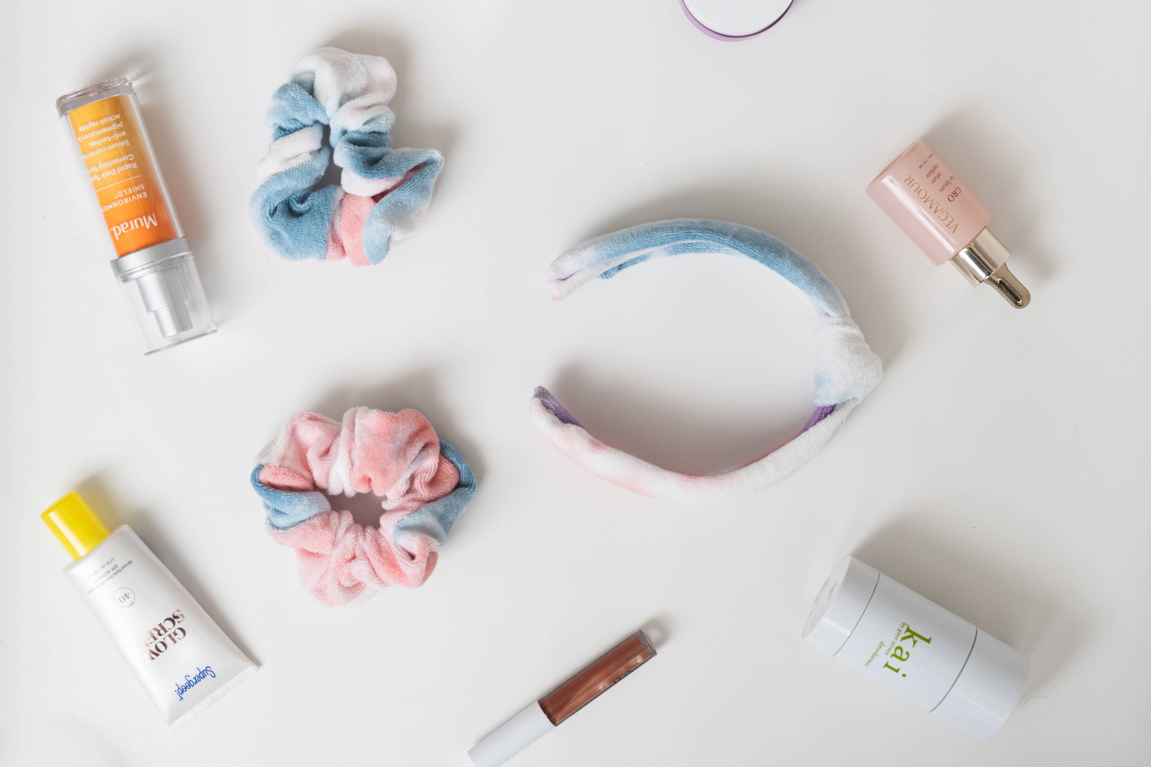 Spa Headband - Skincare Headband & Scrunchie Wristbands Set: Cotton Candy Tie Dye