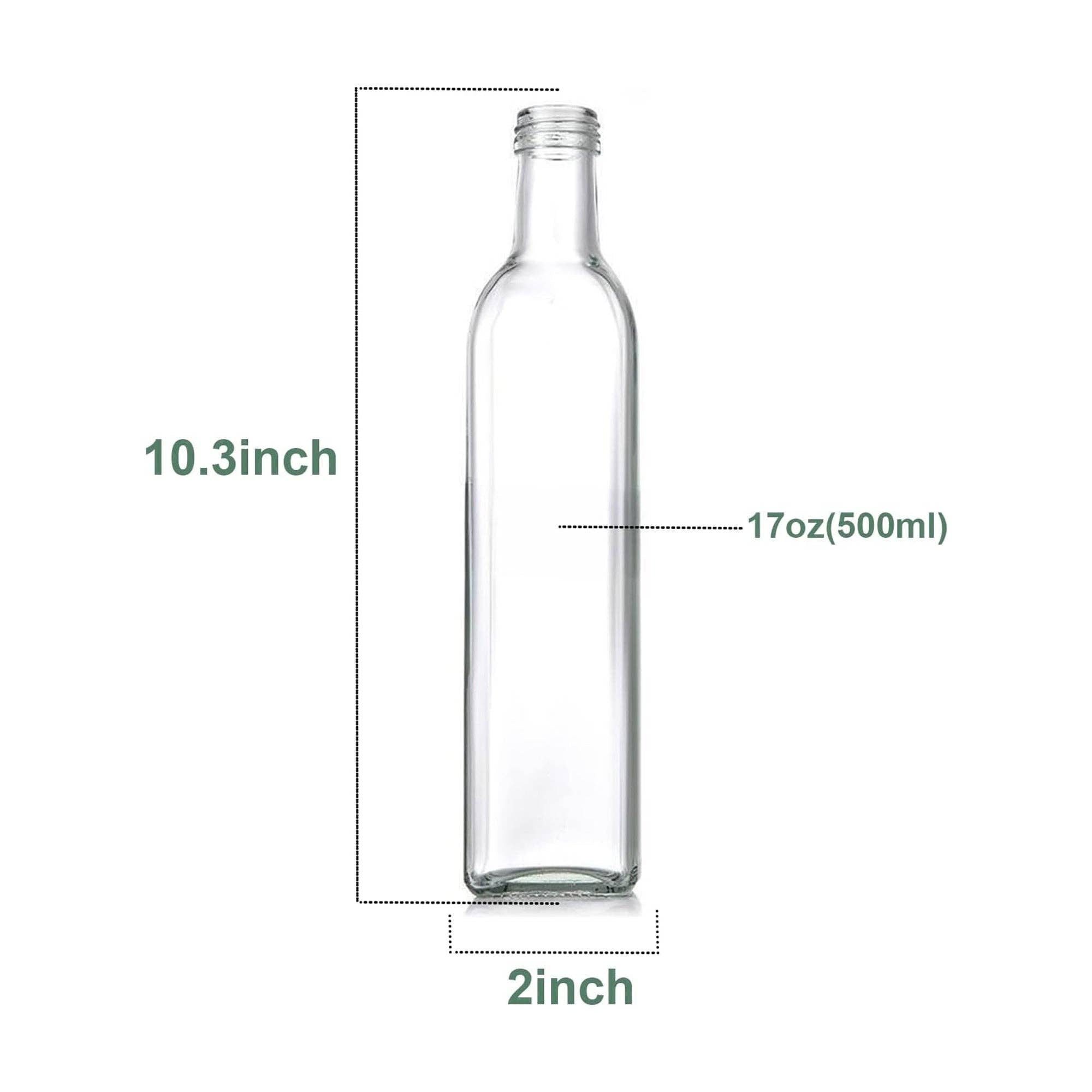 Glass Oil Dispenser - 17 oz/500ml Capacity - Oil and Vinegar Cruet Bottle with Pourers, Funnel, and Seal Caps - Elegant Decanter for Kitchen - Clear