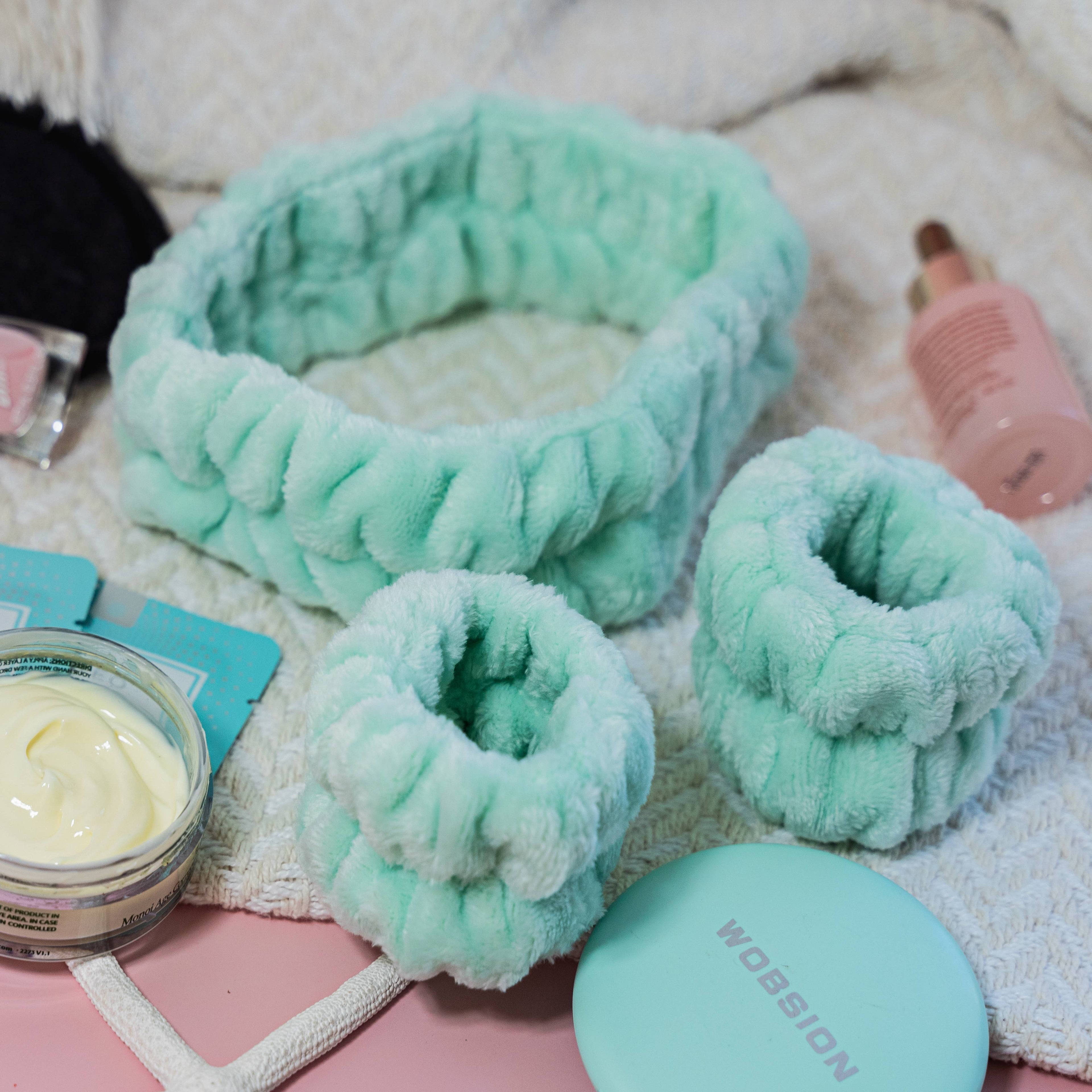 Spa Headband - Skincare Headband & Wristband Set: Mint