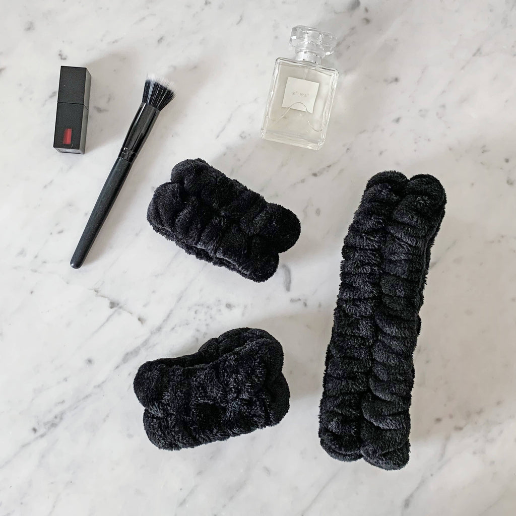 Spa Headband - Skincare Headband & Wristband Set: Black